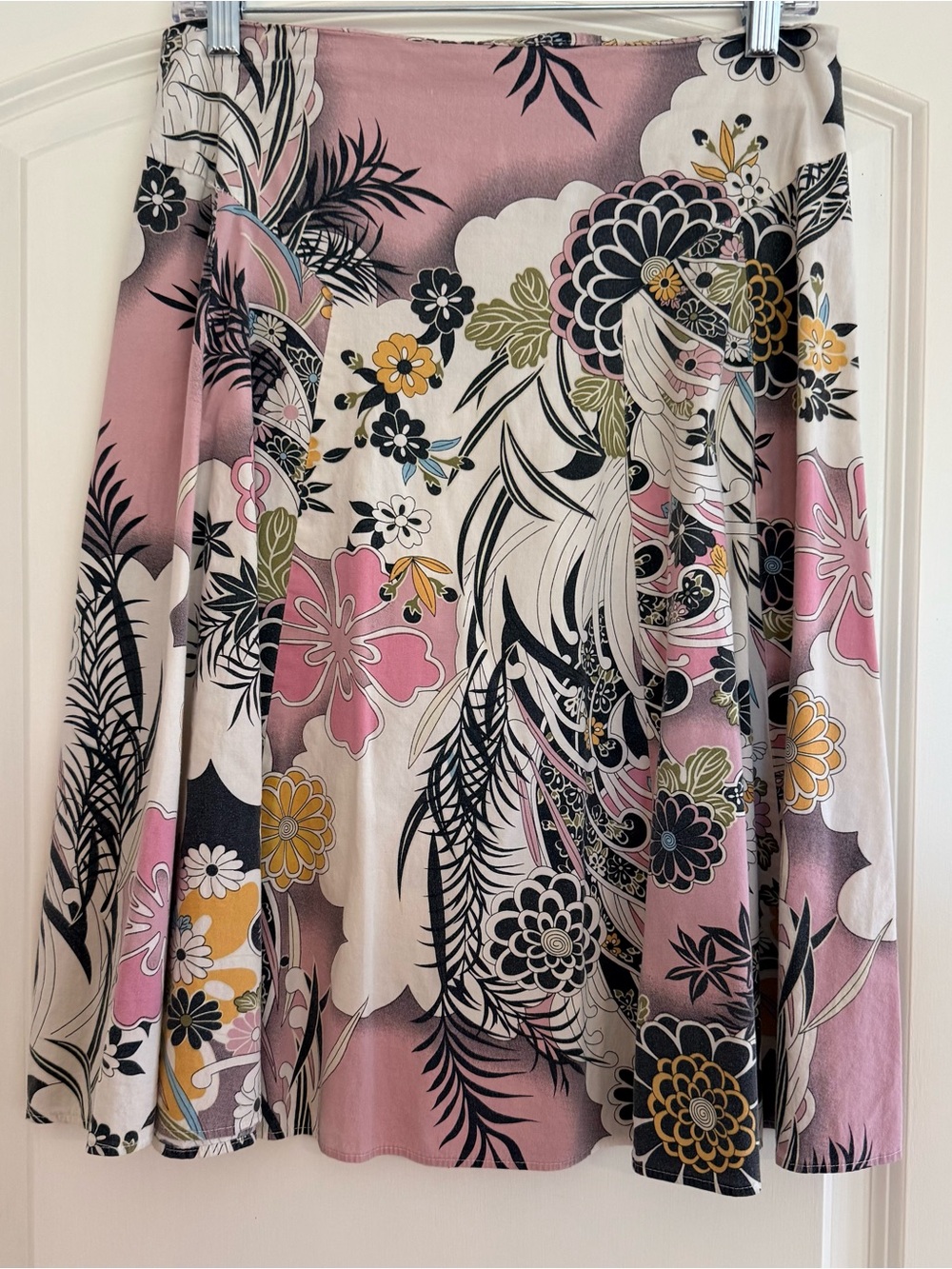 L’Patricia Floral A-Line Skirt – Pink/Black Retro Floral Print
